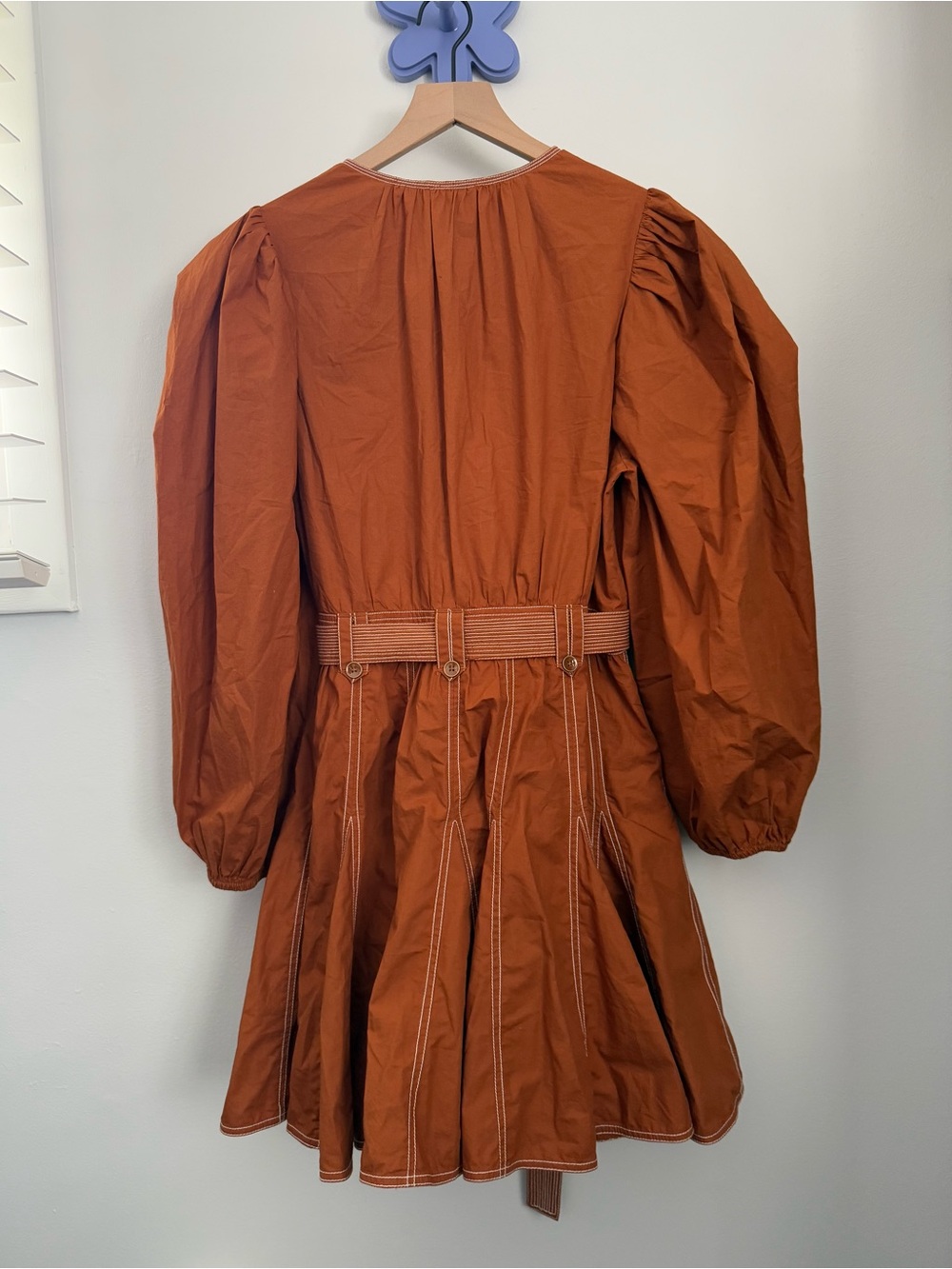Ulla Johnson 8 Corliss Mini Dress Sumac Fall Autumn Puffy Sleeve Belted Orange - Picture 6 of 11